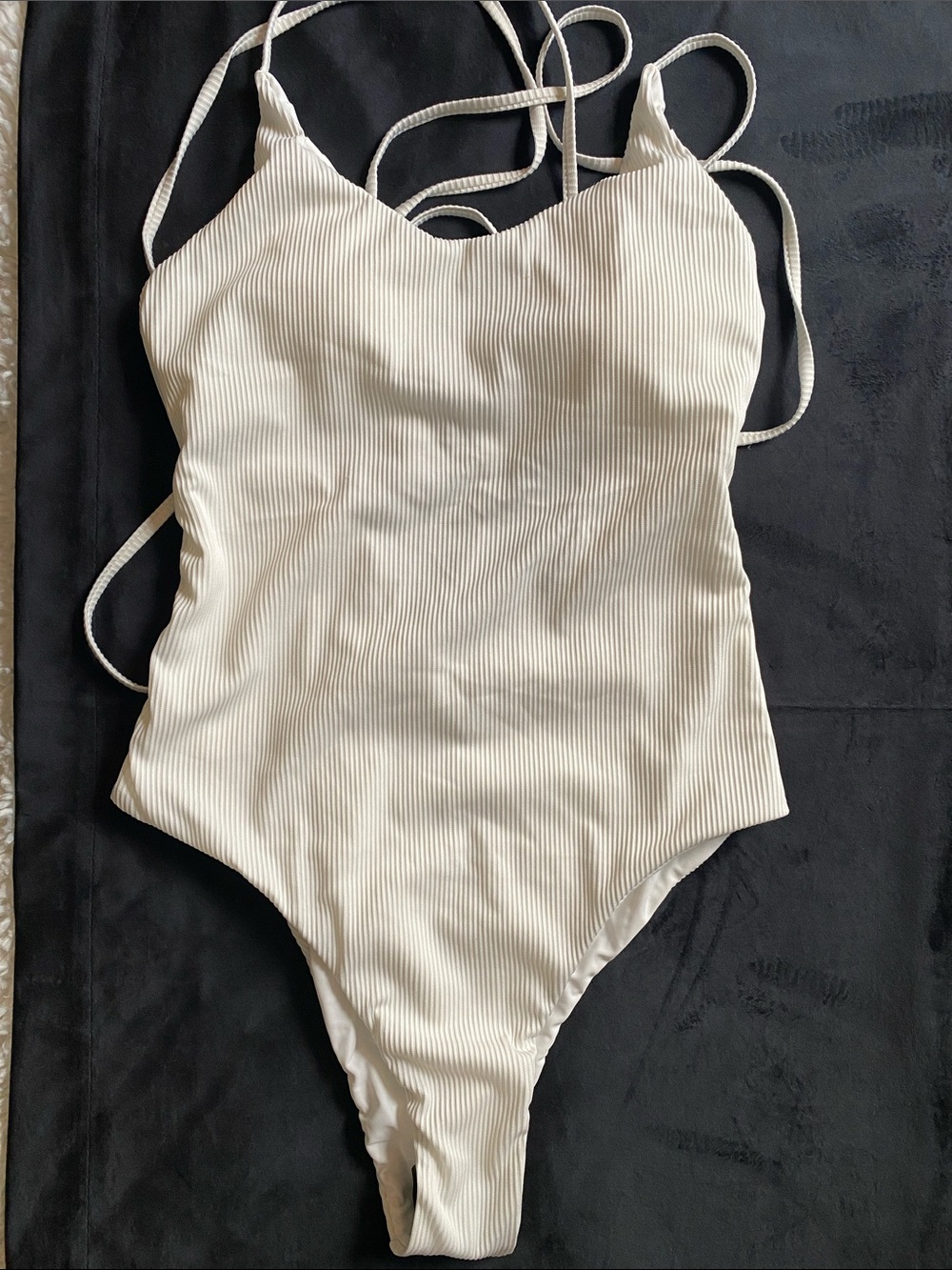 Zaful Cream Ribbed One-Piece Swimsuit
